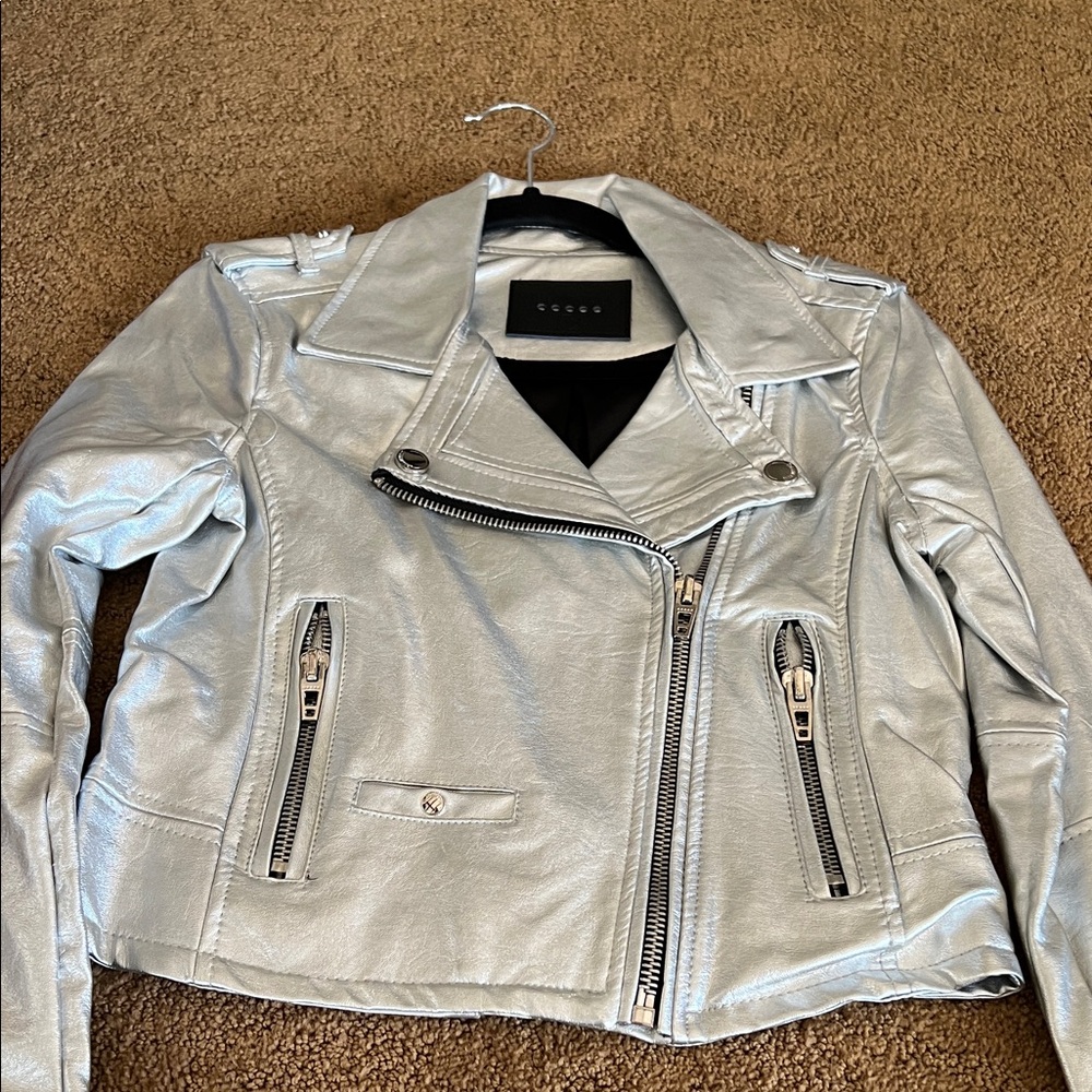 Blank NYC Metallic Silver Leather Jacket